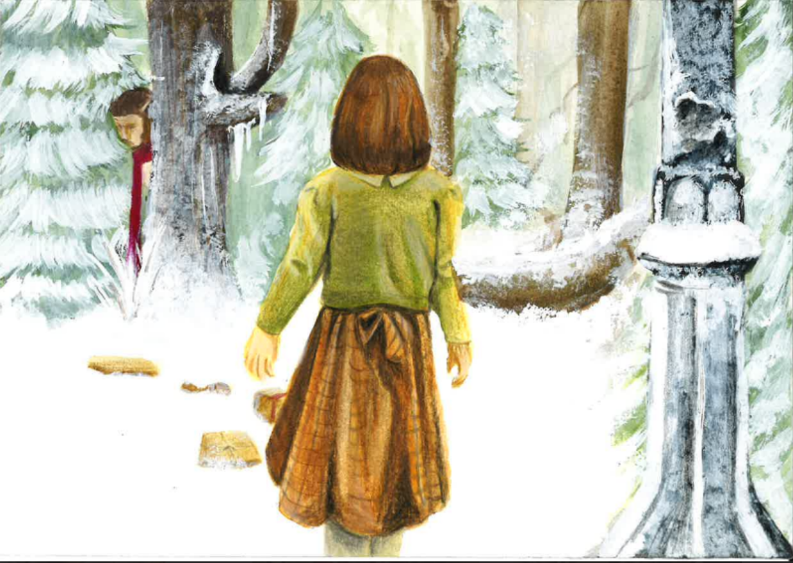 Illustration de Lucie qui découvre Narnia